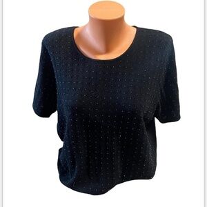 Vintage Jones NY Black Scoop Neck Bead Embillshed Women's Short Sleeve Sweater L